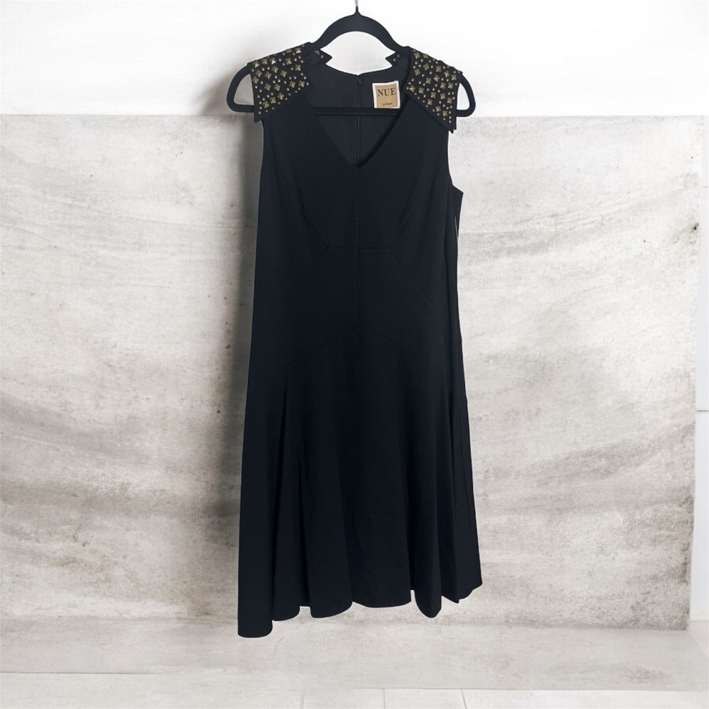 Nue by Shani Black Midi Dress with Gold Studs